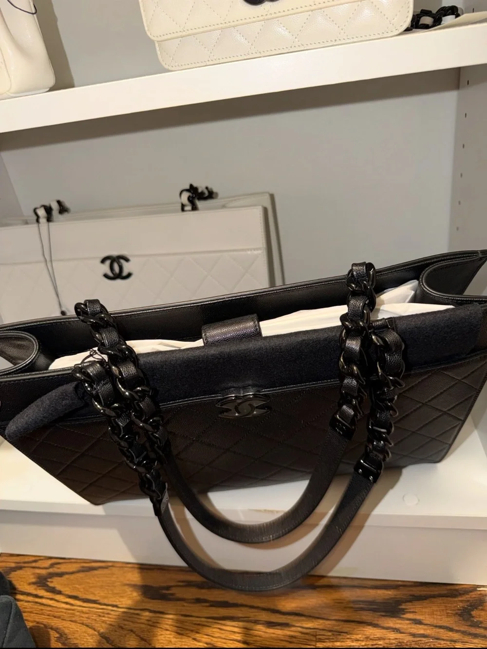 CHANEL Black Quilted Chain-Handle Tote